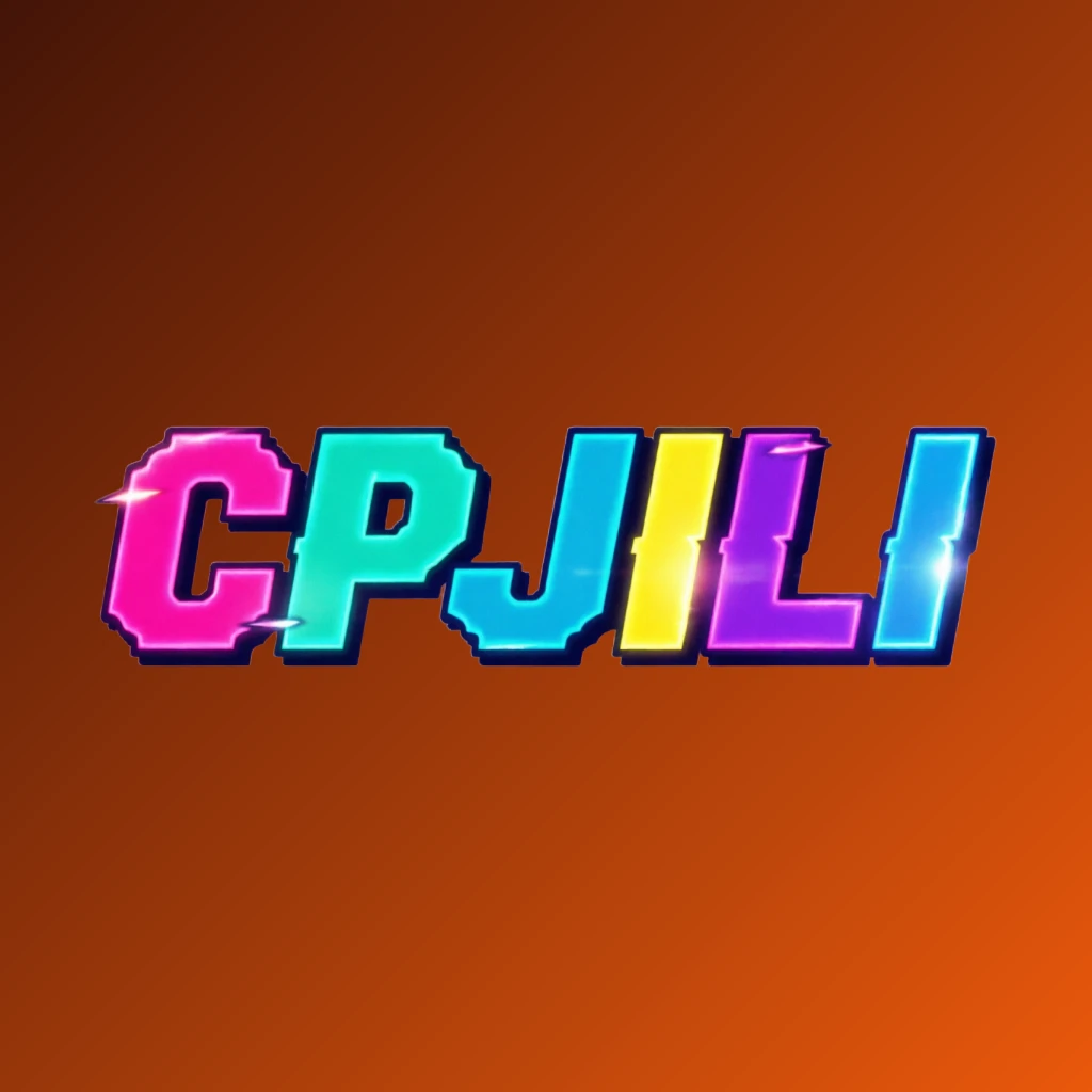 Bold arcade-style horizontal rectangular wordmark logo for CPJILI with chunky retro typography in bright pink, turquoise, yellow, and purple colors, set against a transparent background, evoking a vibrant gaming atmosphere